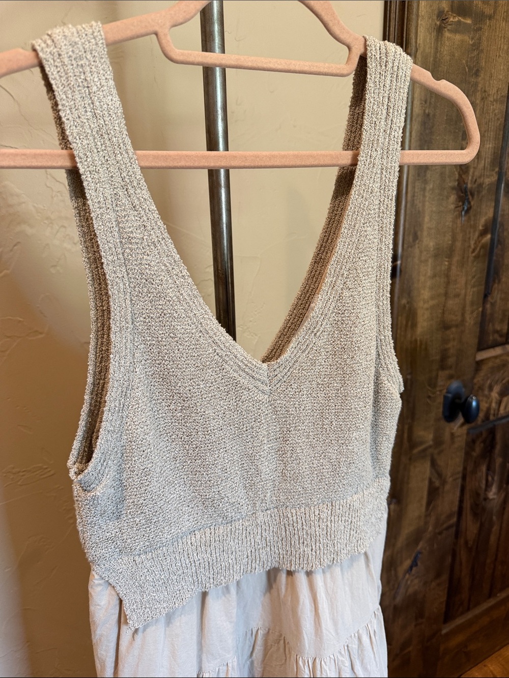 Neutral Knit Bodice Tiered Maxi Dress - Beige and Light Taupe - Picture 3 of 10